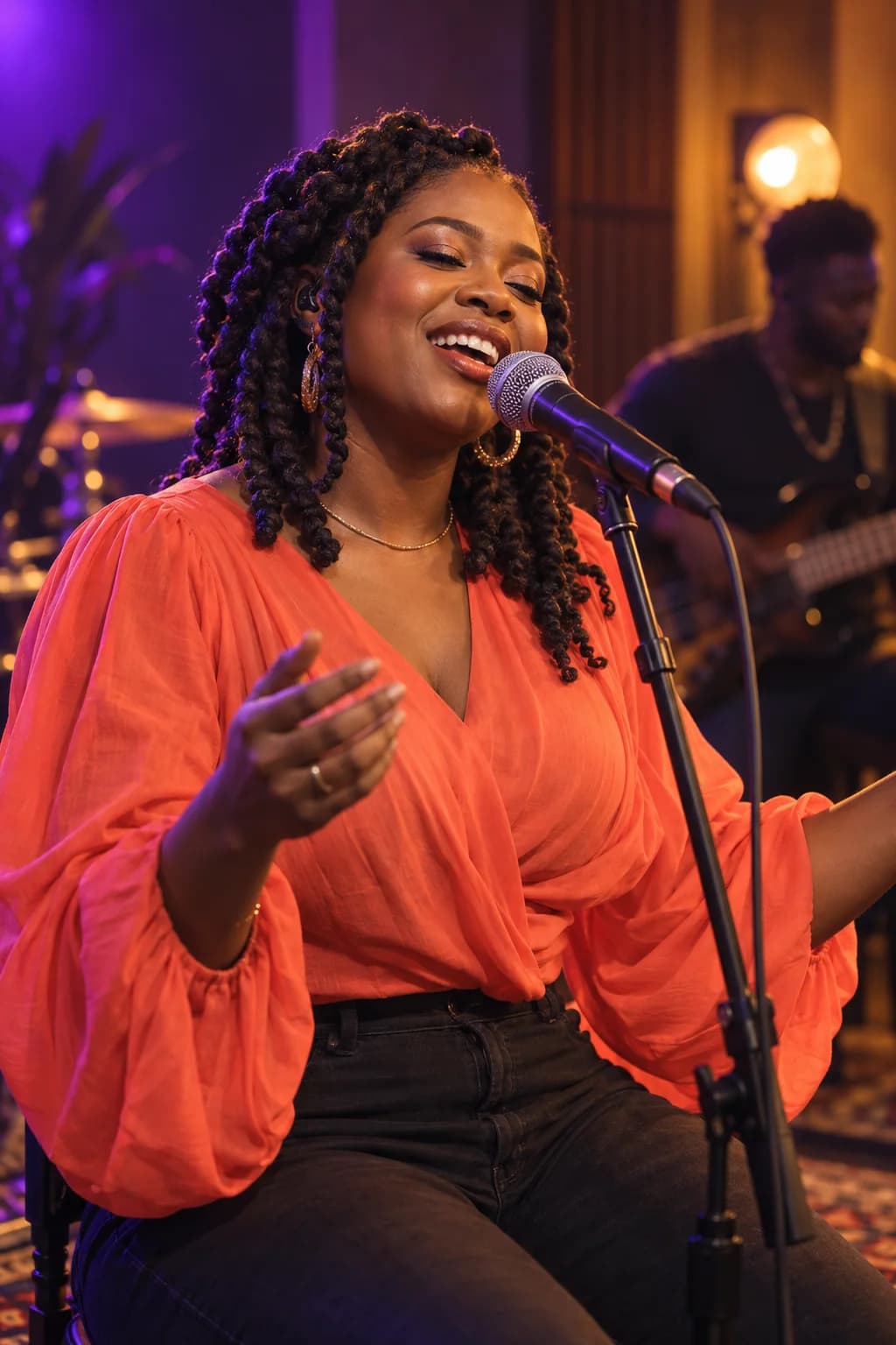 Singer at a microphone